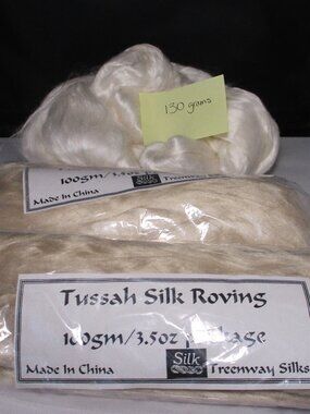 330 gms Natural Tussah Silk Roving, Undyed Fiber for Spinning, Felting